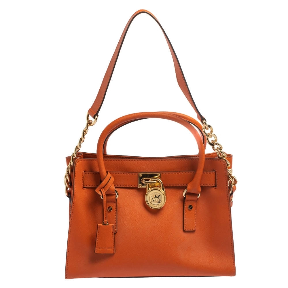 Michael Kors Orange Leather Bag with Gold Hardware
